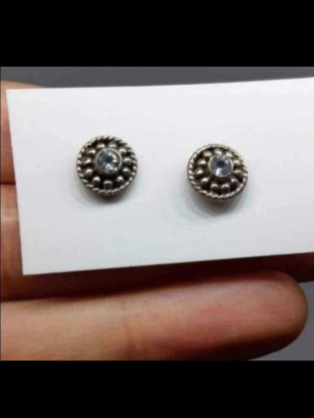 Sterling Silver Blue Crystal Round Stud Earrings